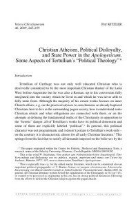 Image of Christian Atheism, Political Disloyalty,and State Power in the Apologeticum. Some Aspects of Tertullian’s “Political Theology